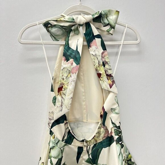 Lulus Hydrangea Haven Cream Floral Halter Tie Neck Skater Dress Mini Size XS - Picture 7 of 14